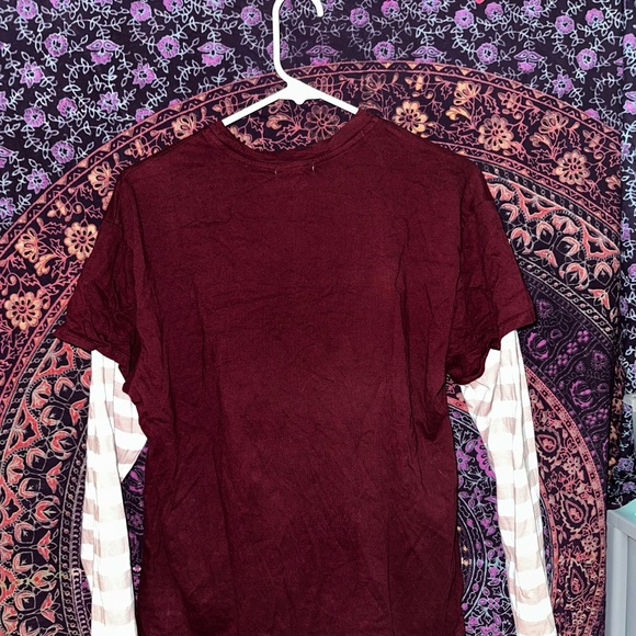 Stitch & Pine Maroon Top with Striped Sleeves - Picture 2 of 4